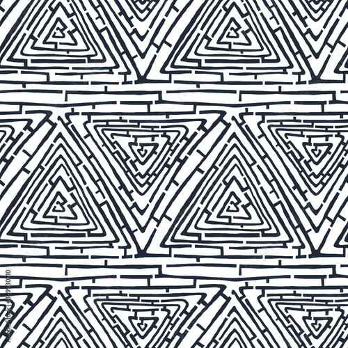Seamless pattern with triangular labyrinth. Surface design.
