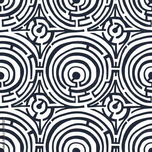Seamless pattern with round labyrinth. Surface design.