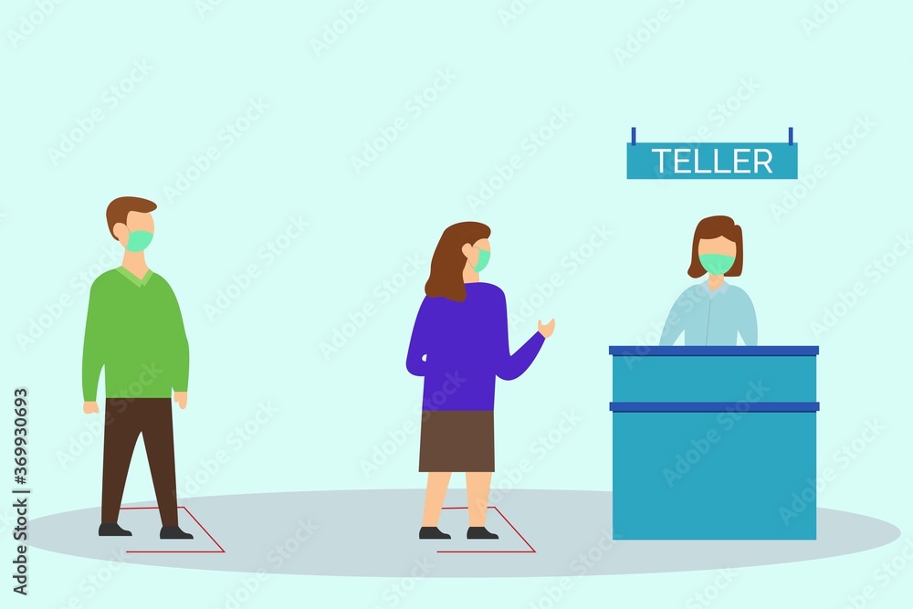 Illustration vector design of people queue at the bank in new normal activity