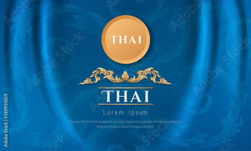 Thai background of Blue color, Thai pattern traditional concept, Asian traditional art design. Vector illustration.