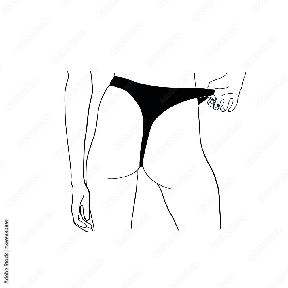 Booty woman in black panties. Sexy figure model. Graphic linear drawing. Hot girl. Booty woman in black panties. Sexy figure model. Graphic linear drawing. Hot girl.