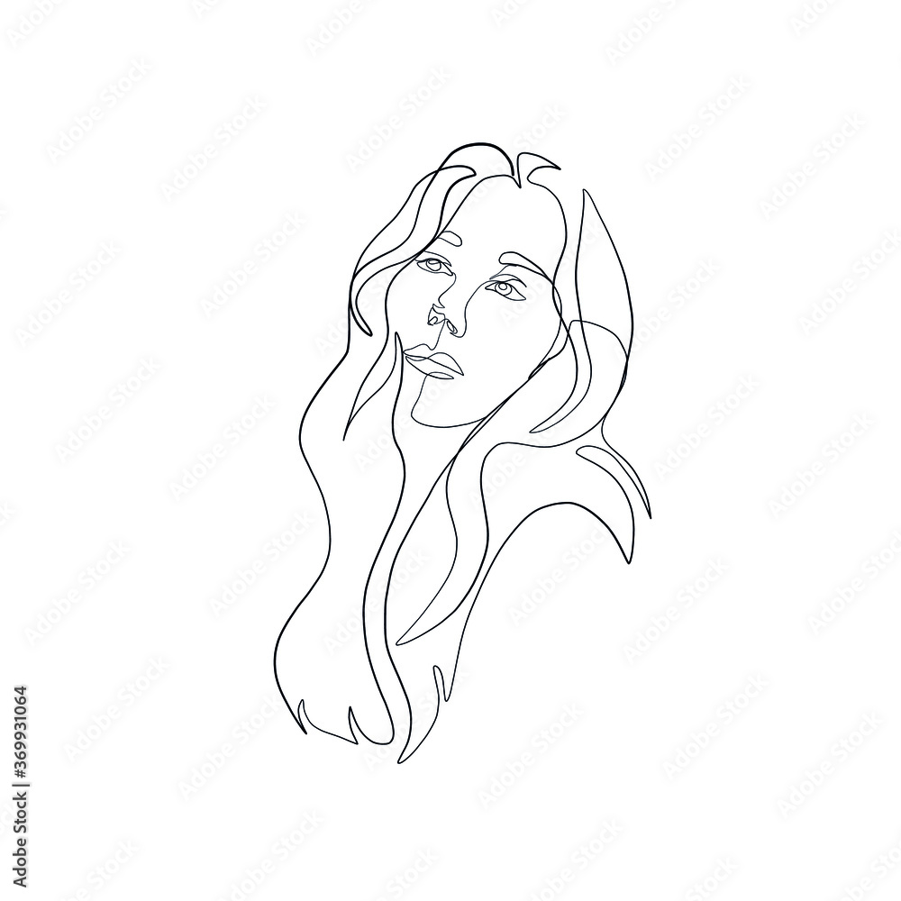 Hand drawing woman portrait drawn in one continuous line style. Linear woman. Hand drawing woman portrait drawn in one continuous line style. Linear woman.