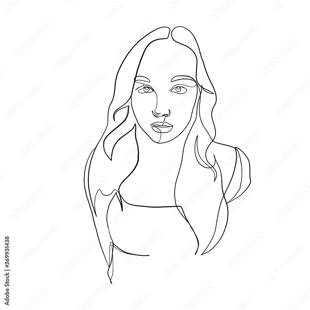 Hand drawing woman portrait drawn in one continuous line style. Linear woman. Hand drawing woman portrait drawn in one continuous line style. Linear woman.