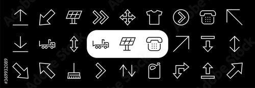 Set of line arrows, directions, arrows, contains icons such as pause, continuation, directly, to the right, Editable stroke. 480x480, On a white background, Vector illustration