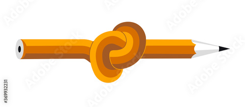 Creativity concept with pencil tied in a knot vector design, artist or writer, creative occupation.