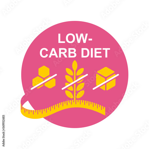 Low-carbohydrate diet that restrict carbohydrate consumption - crossed wheat, honey and sugar - vector icon