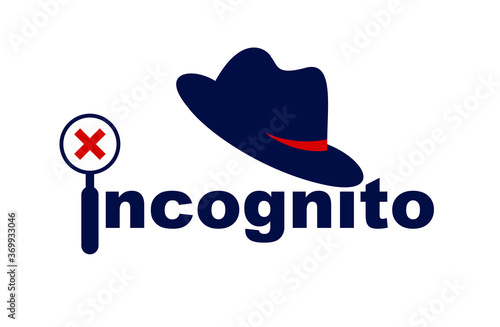Incognito vector concept magnifying glass with hat like a spy, criminal hiding his person, against law illegal man, unidentified person.