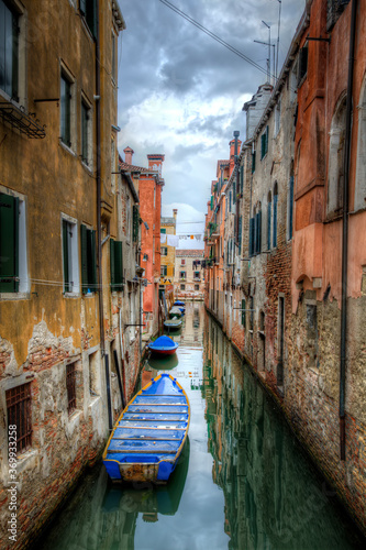 Boats Moored in a Canal in Venice