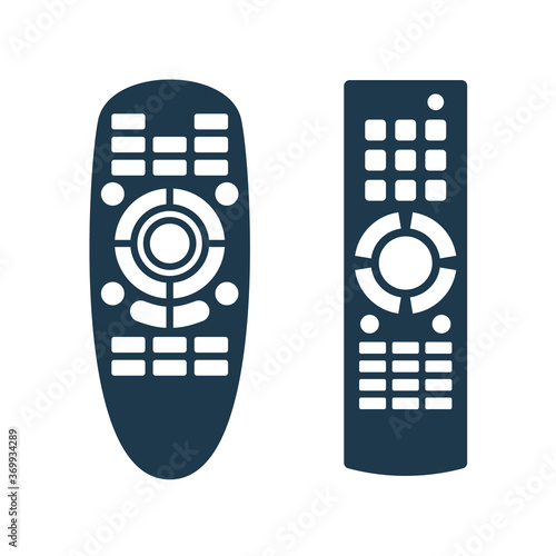 Two remote controls. Technology communication switch button. Program device. Wireless keyboard. Isolated flat illustration on white background. Universal electronic controller