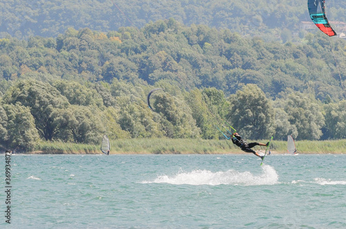 Photography kite surfing on the Lake Como