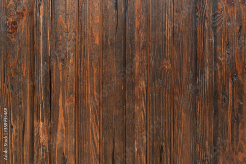 A wall of wooden planks. Brown vertical boards. Rough texture.