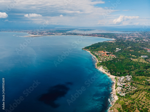 Aerial view of Bukit peninsula with blue ocean at Bali