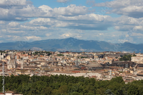 Rome cityscape , View from the top in Gianicolo hill Rome on cloudy day . Aerial picturesque view of Rome .