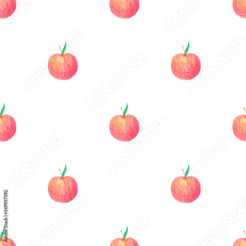 Fototapeta Naklejka Na Ścianę i Meble -  Watercolor seamless pattern with apples on white background. Hand-painted watercolor apple background. Perfect for covers, fabric, textile. Lovely fruit illustration.