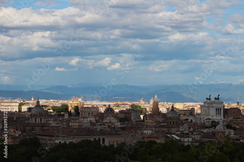 Rome cityscape , View from the top in Gianicolo hill Rome on cloudy day . Aerial picturesque view of Rome .