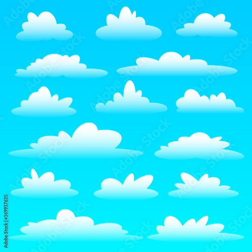 Collection of cartoon clouds on a blue background