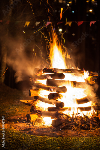 Campfire of traditional June festivities in countryside of São Paulo state - Brazil