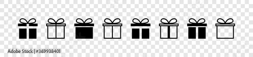 Gift. Gift box collection with ribbons. Christmas gift icons, isolated. Surprise box vector icons in a row. Vector illustration