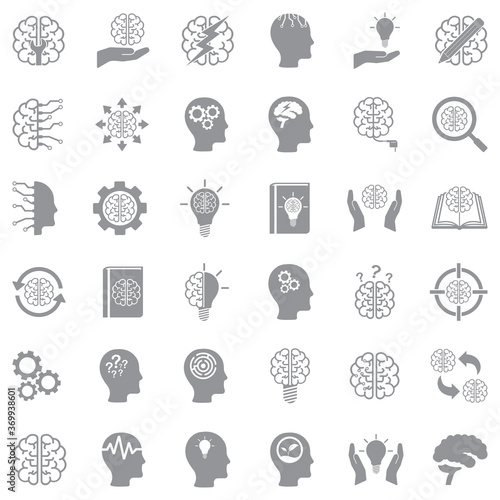 Brain Icons. Gray Flat Design. Vector Illustration.