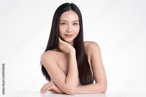 Beautiful Young asian Woman with Clean Fresh Skin  on white background  Face care  Facial treatment  Cosmetology  beauty and spa  Asian women portrait