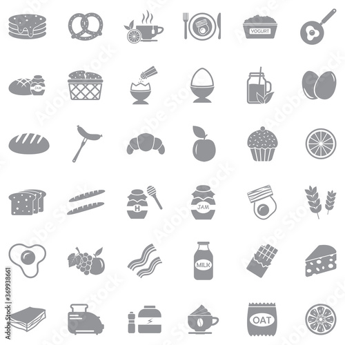 Breakfast Icons. Gray Flat Design. Vector Illustration.