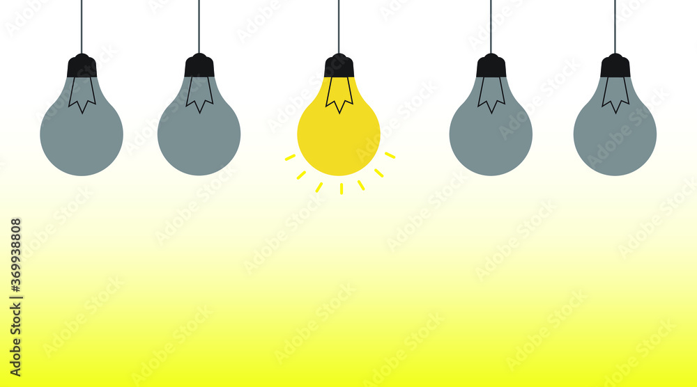 Think different Concept,leadership concept,light bulbs on a white and yellow background Think different Concept,leadership concept,light bulbs on a white and yellow background