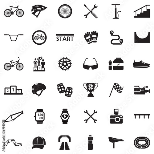 Biking Icons. Black Flat Design. Vector Illustration.