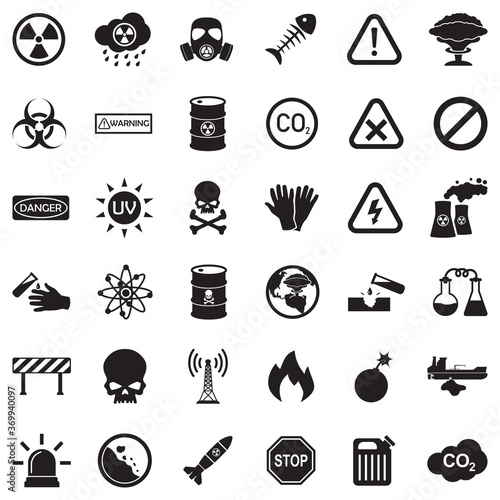 Biohazard And Danger Icons. Black Flat Design. Vector Illustration.