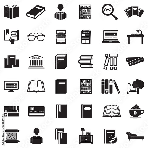 Books And Reading Icons. Black Flat Design. Vector Illustration.