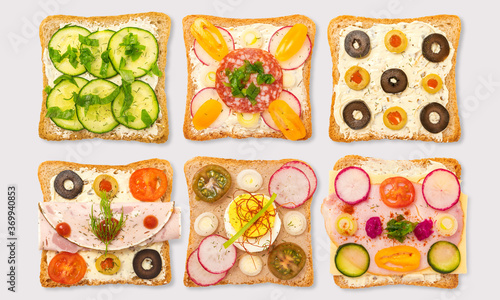 Breakfast toasts on a white background