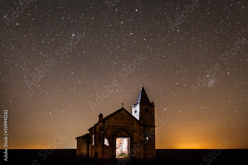 A night view scene of an abandoned old church in Palmital - SP - Brazil