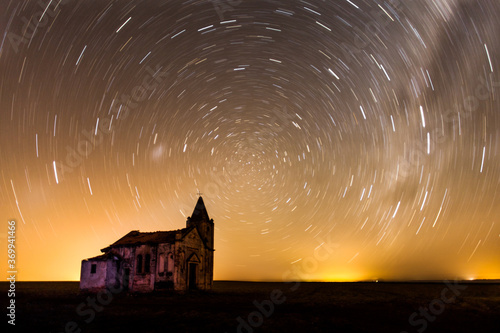 A night view scene of an abandoned old church in Palmital - SP - Brazil photo