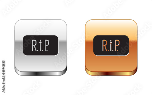 Black Speech bubble rip death icon isolated on white background. Silver-gold square button. Vector.