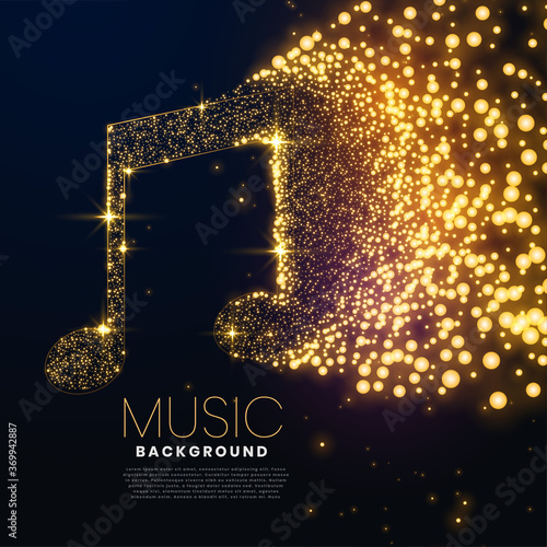 music note made with glowing particles background design