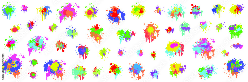 Set Color Spray Collection Paint Splatter And Blob Splash Different Shapes Elements Vector Object Brush