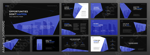 Business powerpoint presentation templates set. Use for modern keynote presentation background, brochure design, website slider, landing page, annual report, company profile, facebook banner.