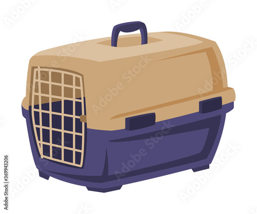 Plastic Portable Cage for Pet Animals, Carrier for Dogs and Cats Cartoon Style Vector Illustration on White Background