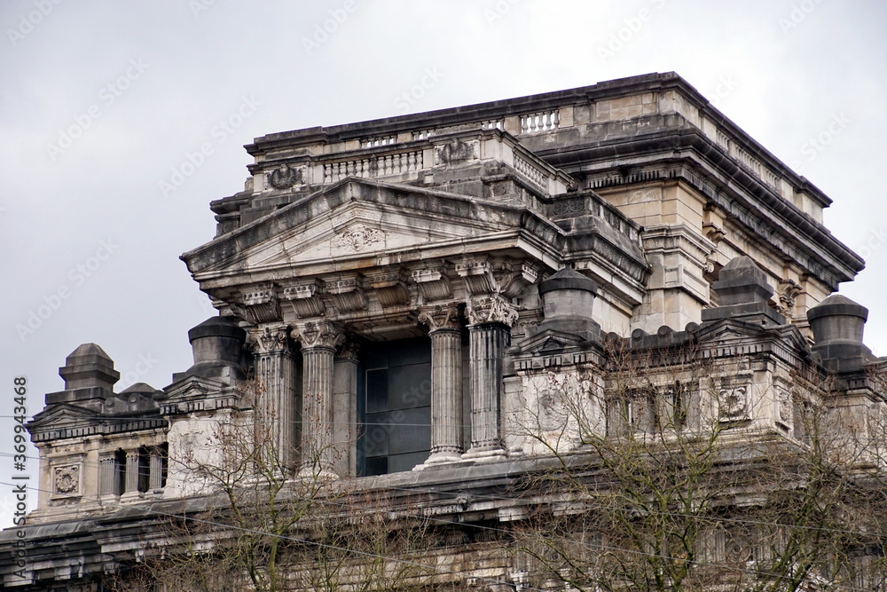 A Front view of one of the largest buildings constructed in the 19th century. The Court of Laws or Palace of Justice under reconstruction.