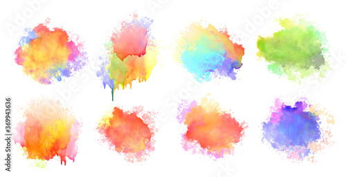isolated watercolor splatter stain colorful set of eight