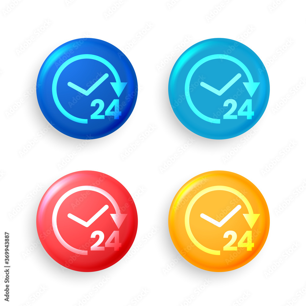 24 hour service symbols or buttons in four colors 24 hour service symbols or buttons in four colors