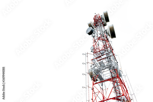 Look up to view the telecommunication pole isolated on white background