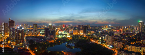 Cityscape of Hanoi skyline at Cau Giay park during sunset time in Hanoi city  Vietnam