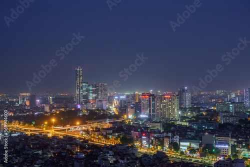 Cityscape of Hanoi skyline in Cau Giay district by Cau Giay park during sunset time in Hanoi city  Vietnam