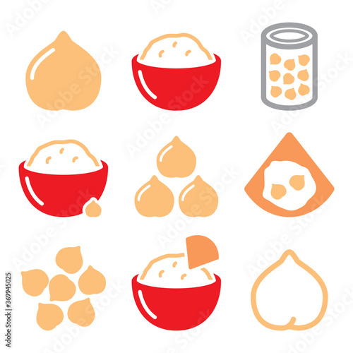 	
Hummus or houmous , chickpeas vector icons set - food, healthy eating concept
