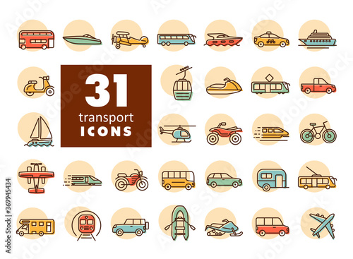 Transportation vector flat icon set