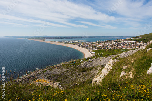 Chesil Beach from the top of Portland