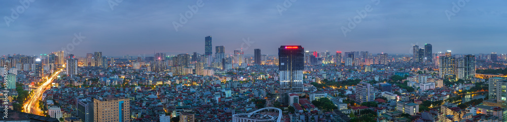 Cityscape of Hanoi skyline at Nguyen Chi Thanh street, Dong Da district during sunset time in Hanoi city, Vietnam in 2020