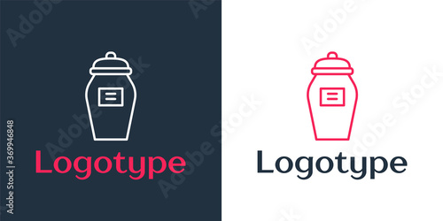 Logotype line Funeral urn icon isolated on white background. Cremation and burial containers, columbarium vases, jars and pots with ashes. Logo design template element. Vector.