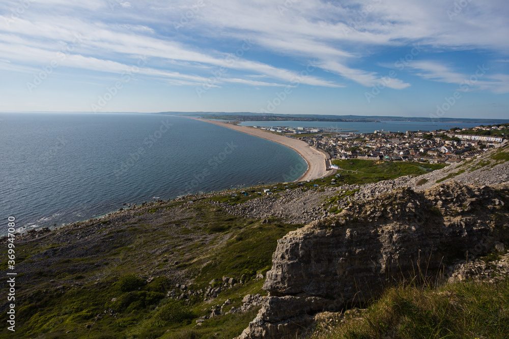 Chesil Beach from the top of Portland