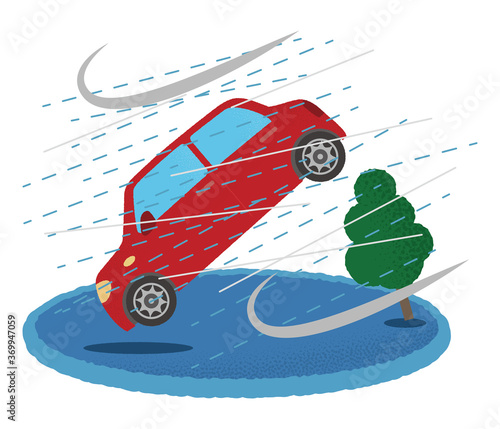 大雨の被害に遭う自動車のベクターイラスト